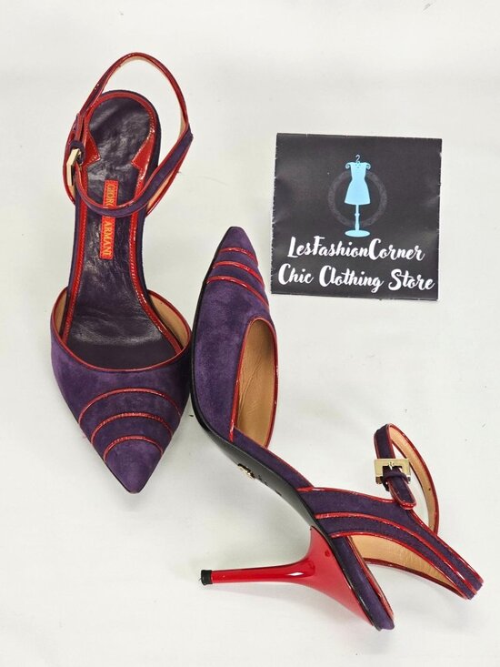Giorgio Armani Shoes - Giorgio Armani Women's Purple/Red Suede Stiletto Heels Ankle Strap Size 7 101